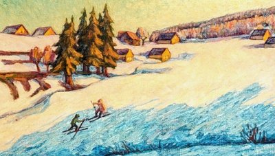 Skiläufer in Mühlleithen, entstanden um 1902. 