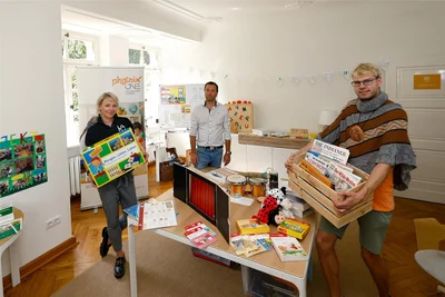 Manuela School, Thomas School und Alexander Pausch (von links) haben die Räume in der Altmann-Villa vorbereitet. Die Schools sind die neuen Eigentümer des Altmann-Areals.