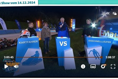 Richtig viel hatten sich die Sendungsmacher für das Duell Kartfahrer gegen Eisschnellläufer einfallen lassen.