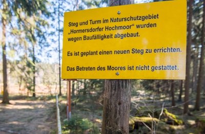 Was auf den Hinweisschildern am Hormersdorfer Hochmoor im Frühjahr noch als Plan ausgewiesen war, der Bau eines neuen Besuchersteges, soll nun in diesem Sommer realisiert werden. 