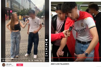 Die Nürnbergerin Niki interviewt einen jungen Talahon (l.), derweil sollen junge Männer in Frankfurt verkuppelt werden (r.) - mit leidlichem Erfolg.