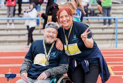 Zum vierten Mal gingen beim Freiberger Herbstlauf im September Menschen mit und ohne Behinderung gemeinsam an den Start, unter ihnen Ronny Freisleben und Simone Eckert.