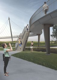 Schlangenförmig soll sich die Brücke über die Bundesstraße zur Zschopauaue winden.