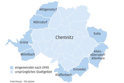 Chemnitz ist seit den 1990er-Jahren um acht Stadtteile gewachsen.