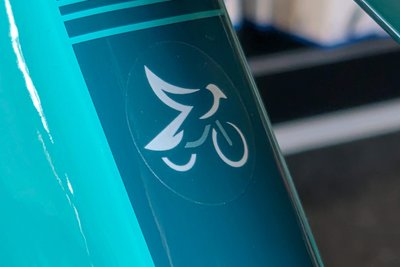 Die Elster ist das Logo des neues Radgeschäftes „Rad Elster“ in Bad Elster. Das Logo wird auf den Rahmen der Fahrräder geklebt.