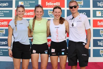 Die Schwestern Maja und Ronja Loh, Jenny Nowak und der Trainer Tim Kopp (von links) haben ein erfolgreiches Wochenende beim Sommer Grand Prix in Val di Fiemmme hinter sich.