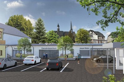 So soll das neue Dorfgemeindezentrum unmittelbar neben der Gaststätte „Weißes Roß“ aussehen. Dort soll auch der Gesangverein wieder ein Domizil finden.
