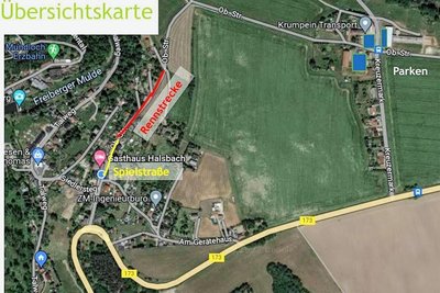 Die Rennstrecke beginnt unterhalb des Gasthofes Halsbach. 