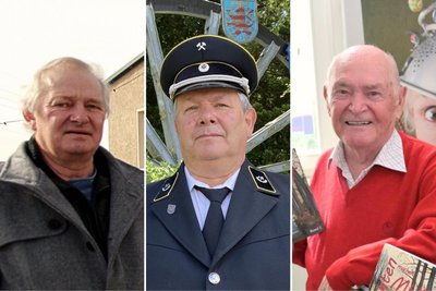 Gunter Faber (v. l.), Hermann Meinel und Roland Trültzsch sollen mit der Ehrennadel der Stadt Aue-Bad Schlema ausgezeichnet werden.
