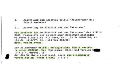 Vermerk des BKA-Beamten Michael Brümmendorf zur Belanglosigkeit von Mundlos‘ Chemnitz-Kontakten.