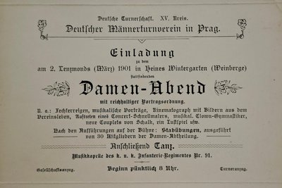 Ausschnitt aus dem Einladungstext zum Damenabend in Prag an Anton Günther.