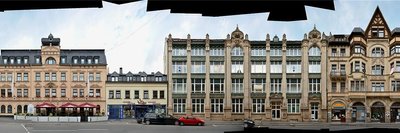 Bahnhofstraße Aue als Panorama. Dieses Beispiel zeigt einen Entwurf aus einzelnen zusammengesetzten Fotografien.
