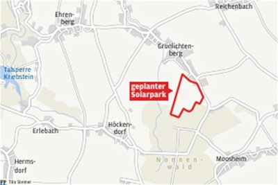 Der Solarpark ist am Ortsrand von Grünlichtenberg in Richtung Nonnenwald und Moosheim geplant.