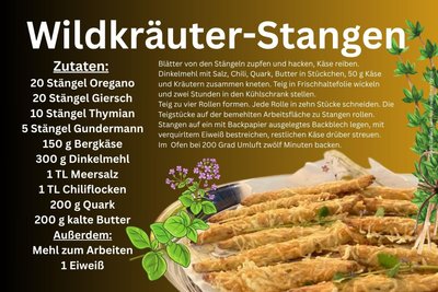 Das Rezept für die Wildkräuterstangen auf einen Blick.
