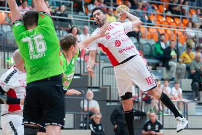 Beim letzten Aufeinandertreffen mit der HG Köthen hatte Einheit am 4. Mai mit 36:40 das Nachsehen. Am Ball Petr Linhart.