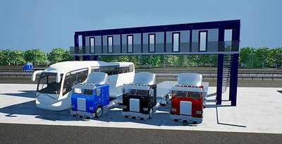 Zwei Unternehmen haben Übernachtungsmöglichkeiten für Lkw entwickelt. Die Module sind auf Hochgestellen angeordnet. 