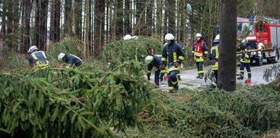 Kameraden der Börnichener Feuerwehr räumen die Börnichener Länge frei.