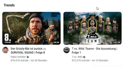 Kopf an Kopf in den Youtube-Trends: Die neue Outdoor-Serie ist vergleichsweise unaufwändig, aber aktuell ebenso beliebt wie der Platzhirsch "7 vs Wild"