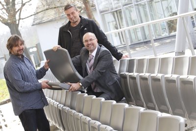 Ronny Blei, Chef des Parktheaters, Projektverantwortlicher Ludwig Düntsch und Kulturbürgermeister Steffen Zenner. 