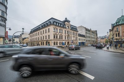 Blick auf die Engel-Kreuzung in der Innenstadt von Aue.