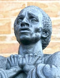 Denkmal für Thomas Müntzer (1489 bis 1525) vor der Katharinenkirche in Zwickau. 