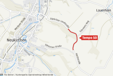 Nur noch Tempo 50: Blick auf den gefährlichen Abschnitt der Dänkritzer Landstraße aus der Vogelperspektive. 
