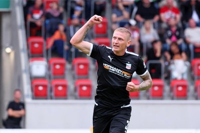 Marc-Philipp Zimmermann erzielte den Anschlusstreffer zum 1:2 für den FSV Zwickau. Foto: Sven Sonntag/PICTURE POINT