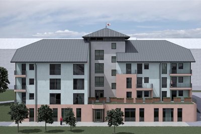 Der viergeschossige Neubau in der Oelsnitzer Innenstadt soll in knapp zwei Jahren bezogen werden.