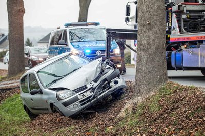 An einem Baum hat die Autofahrt für einen Renault-Fahrer (30) in Plauen am Mittwoch geendet. 