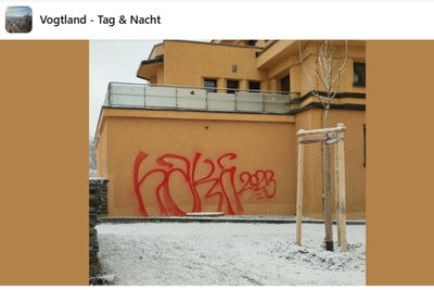 Graffiti am denkmalgeschützten Wasserturm in Reichenbach.