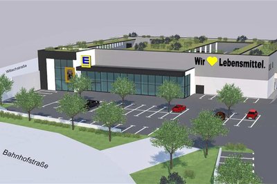 Nach dem Abriss lässt Edeka auf dem Areal einen neuen Einkaufsmarkt bauen. So könnte der Neubau aussehen.