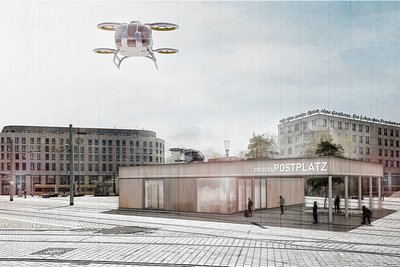 So wie auf dieser Animation könnten bald Flugtaxis den Himmel über Sachsen bevölkern. 