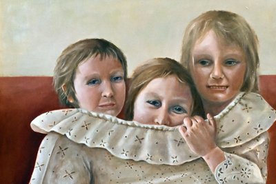 „Mutterkleid“ von Hanna Remestvenska - selbst über der vermeintlich lustigen Kinderszene schwebt eine verhaltene Traurigkeit.