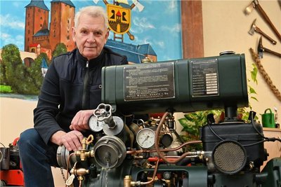 Löschwasserpumpe bei der Rochlitzer Feuerwehr: Rudi Henschel hat eine Pumpe von 1938 restauriert. 