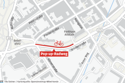 Auf der B 173 in Freiberg soll am Donnerstag ein "Pop-up-Radweg" errichtet werden. 