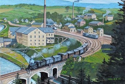 Der Bahnhof Niederschlema, wie er um 1880 ausgesehen hat. Das Bild hat der Auer Peter König erst vor Kurzem gemalt. 