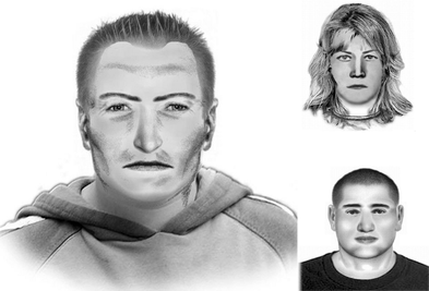 Links im Bild der Täter, der mit einem Messer die Geschäftsinhaberin bedrohte, rechts die beiden Komplizen.