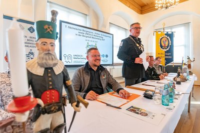 Marienbergs Oberbürgermeister André Heinrich (Mitte) freute sich zur Auftaktpressekonferenz, dass Marienberg zum Bergmannstag auch noch den Deutschen Welterbetag ausrichten darf.