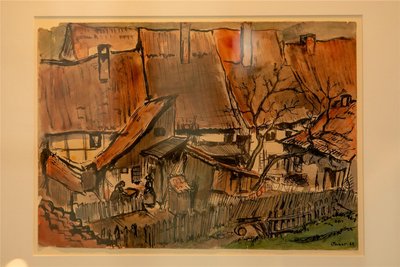 Diese Zeichnung von Erich Ohser - Bauernhof, Hinterhof - von 1923 ist Bestandteil der neuen Ausstellung.