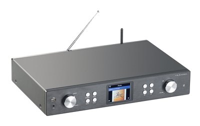 Hifi-Bausteine wie dieser können ebenfalls den Job des nutzlos gewordenen UKW-Empfangsteils übernehmen. Mit der Teleskopantenne empfangen sie UKW und DAB+. Mit der kürzen WLAN-Antenne werden sie drahtlos mit dem Internetrouter verbunden - und können dann per Internet Tausende Radiosender empfangen.
