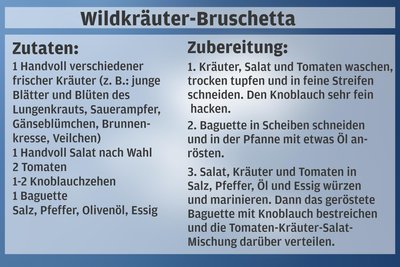 Ein Hauch von Italien: Mit diesem Rezept gelingt ein mediterranes Wildkräuter-Bruschetta.