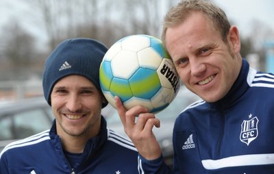 Hoffnungsträger des Chemnitzer FC: Anton Fink (links) und sein neuer Sturmpartner Frank Löning.