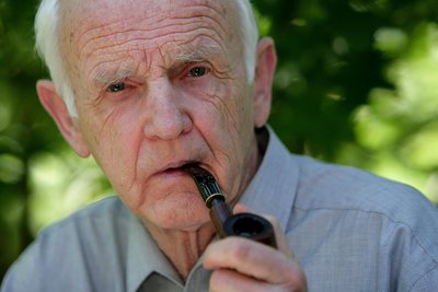 Der Schriftsteller Günter de Bruyn, aufgenommen 2007 in seinem Garten im brandenburgischen Görlsdorf.