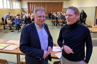 OB André Raphael und Experte Matthias Bleil (r.) stellten sich 2023 den Bürgerfragen.
