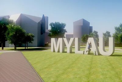 2,30 Meter hohe Buchstaben formen den Namen Mylau. Der Fotopunkt könnte beklettert werden.