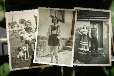 Marianne Kreißl liebte es, sich zu verkleiden. Links ist sie mit den Zwillingen zu sehen, rechts mit ihrem zweiten Ehemann.
