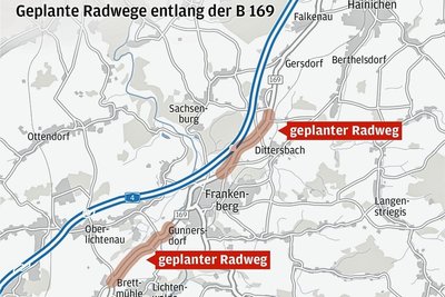 In einem gemeinsamen Brief wollen sich Chemnitz, Frankenberg und Hainichen für Radwege entlang der Bundesstraße B 169 aussprechen. 