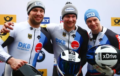 Deutschlands erfolgreiche Bobpiloten Nico Walther, Johannes Lochner und Francesco Friedrich (von links). Privat verstehen sich die zwei Sachsen und der Bayer Lochner gut, in der Bahn sind sie Konkurrenten.