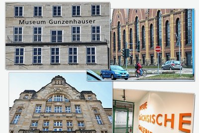 Einige Chemnitzer Museen auf einen Blick: Museum Gunzenhauser, Sächsisches Industriemuseum, Neue Sächsische Galerie und die Kunstsammlungen am Theaterplatz (im Uhrzeigersinn, beginnend oben links). Seit 1. Januar ist der kostenlose Besuch einmal im Monat passé.