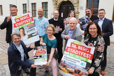 Organisatoren und Unterstützer des 38. Bergstadtfestes in Freiberg freuen sich auf das Event.